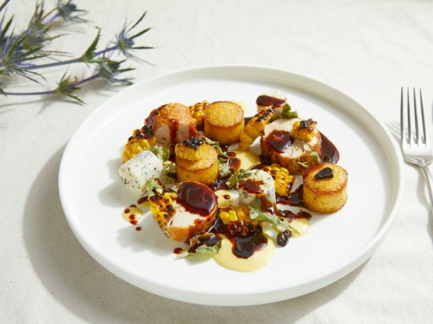 Spicers Vineyard Estate Hunter Valley Chicken Ballotine, herbed mousse, polenta, charred corn, salt bush